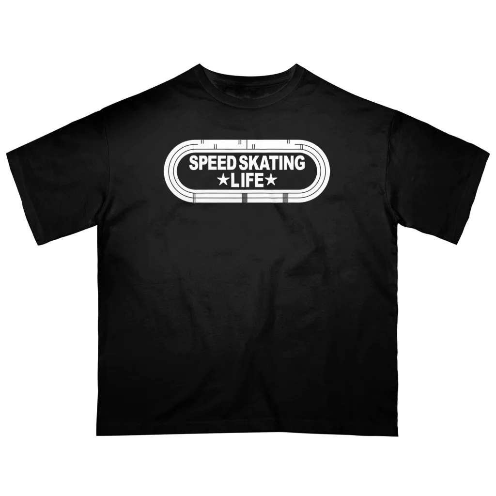 sports_tower スポーツタワーのスピードスケート・白・Speed skating・グッズ・Tシャツ・1周400m・スケートリンク・ウィンタースポーツ・男子・女子・かっこいい・かわいい・有望・確実・有力・団体追い抜き・チームパシュート オーバーサイズTシャツ