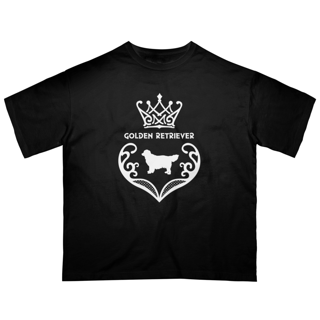 onehappinessのゴールデンレトリバー　crown heart　onehappiness　white Oversized T-Shirt