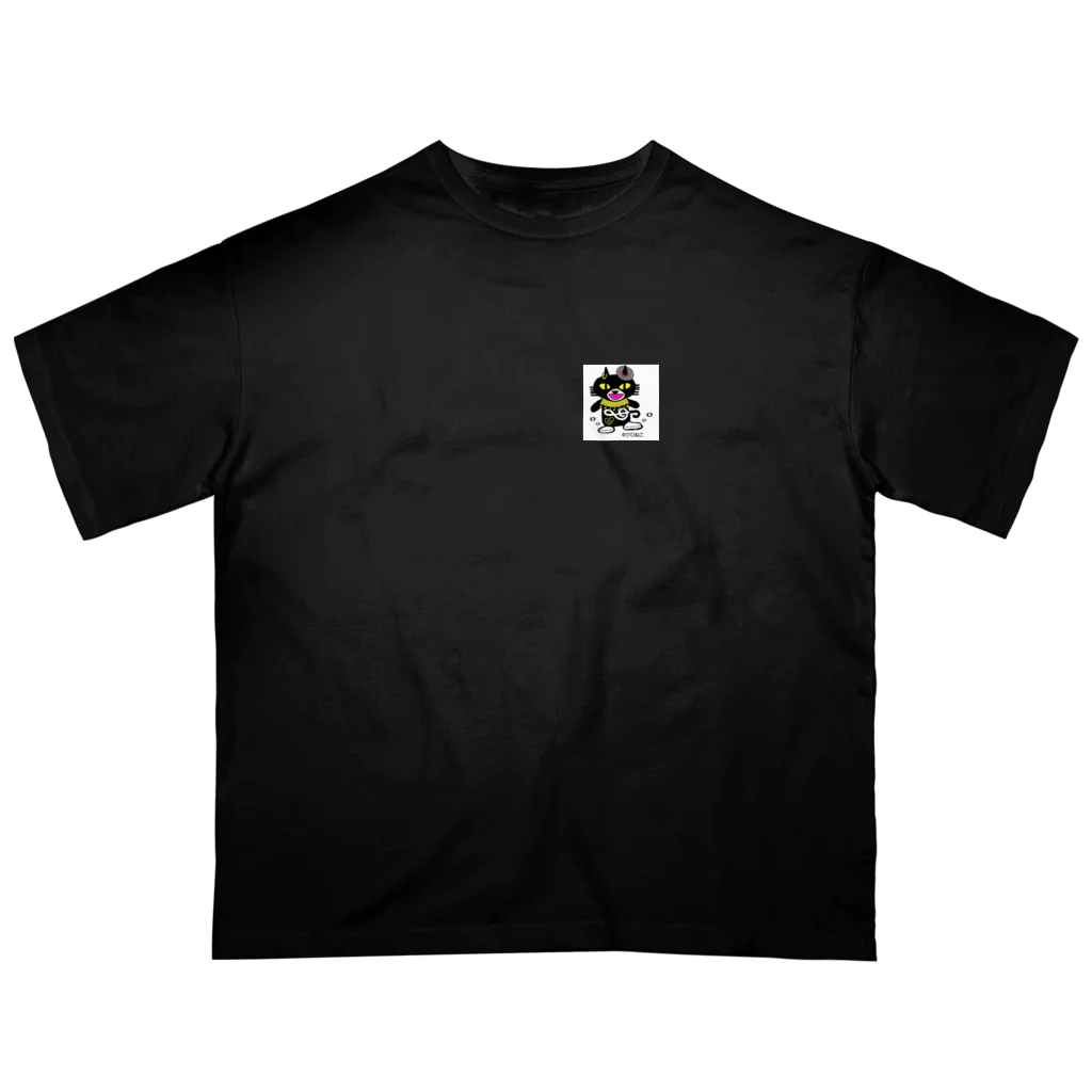 クロねこアワにゃん🐱のバステトβ胸ワンポイント(白背景) Oversized T-Shirt