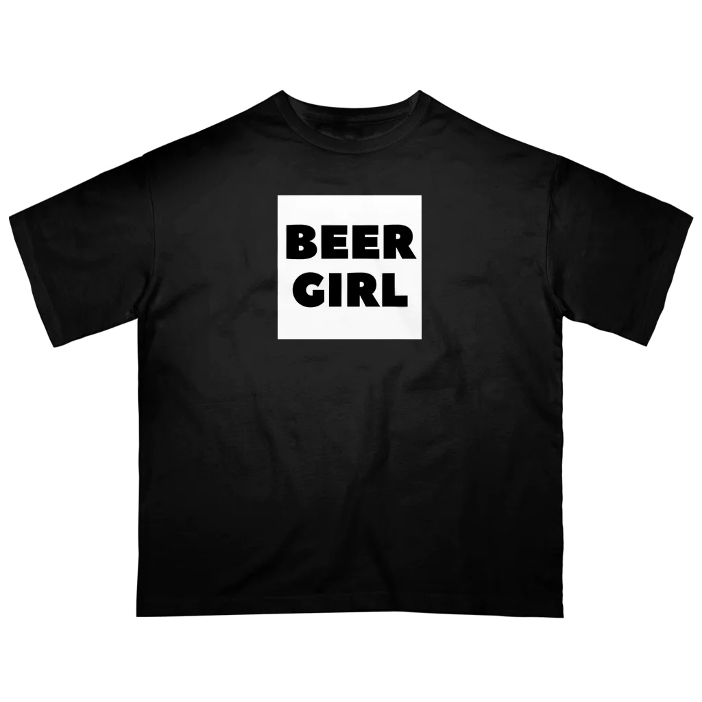 BEERのビールガール_黒字(白背景) Oversized T-Shirt