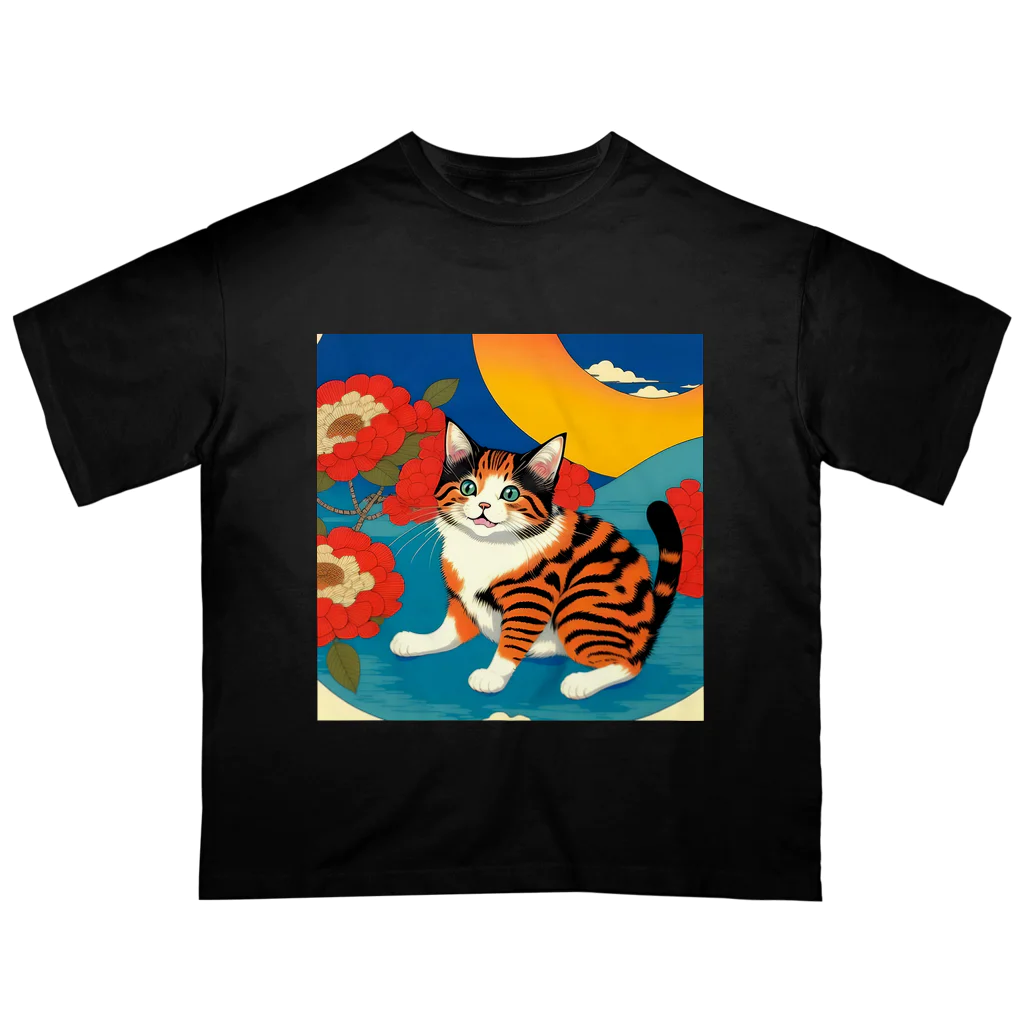 トカゲの猫浮き絵（夏） オーバーサイズTシャツ