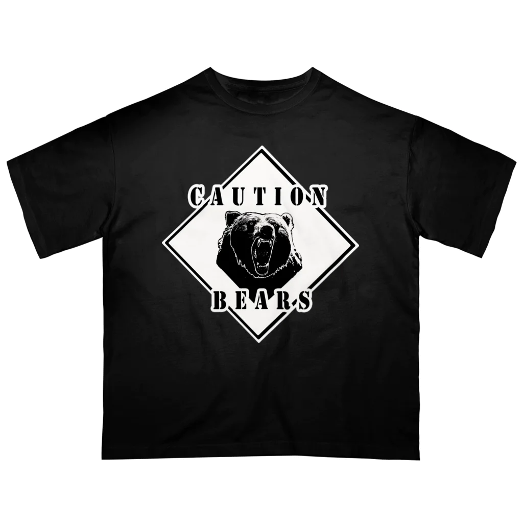 PALA's SHOP　cool、シュール、古風、和風、のCAUTION- Bear　ｗ１ オーバーサイズTシャツ