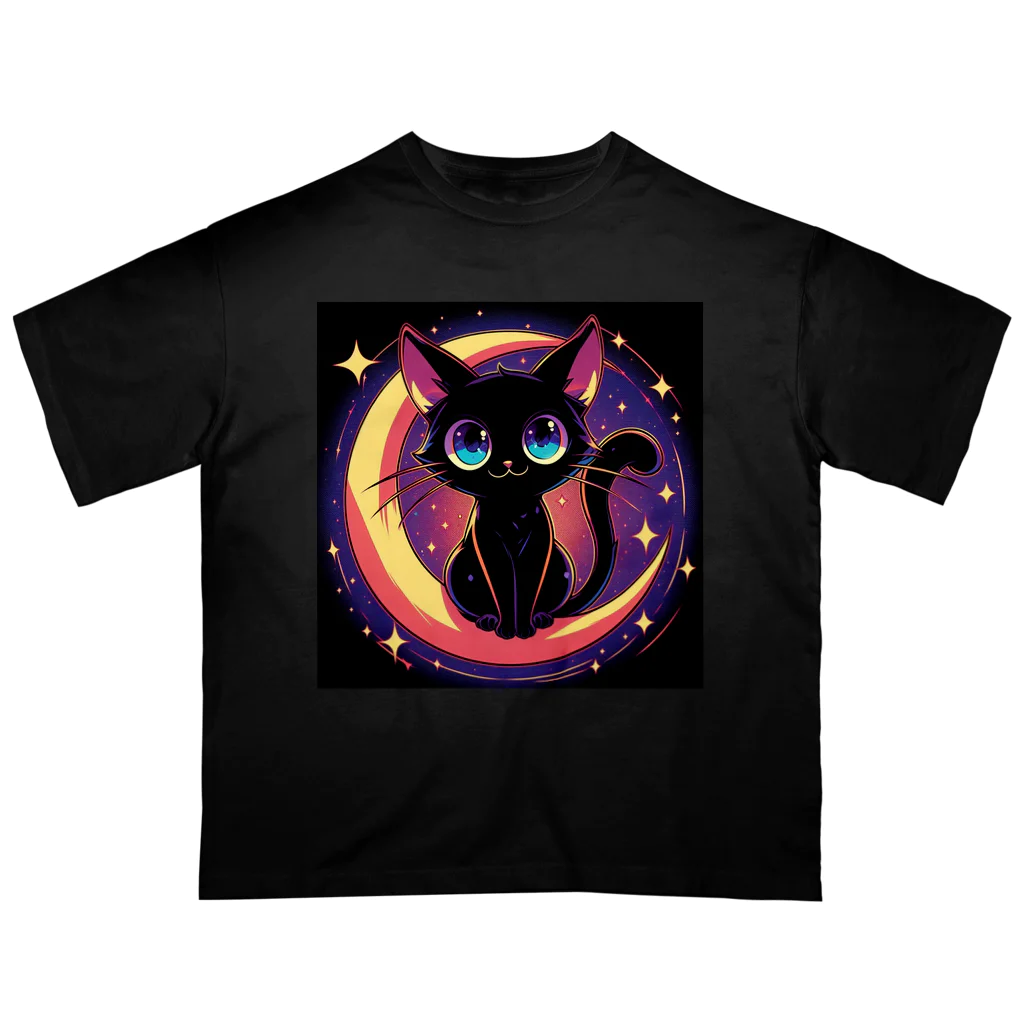 Noir's Cronusの三日月と黒猫 オーバーサイズTシャツ