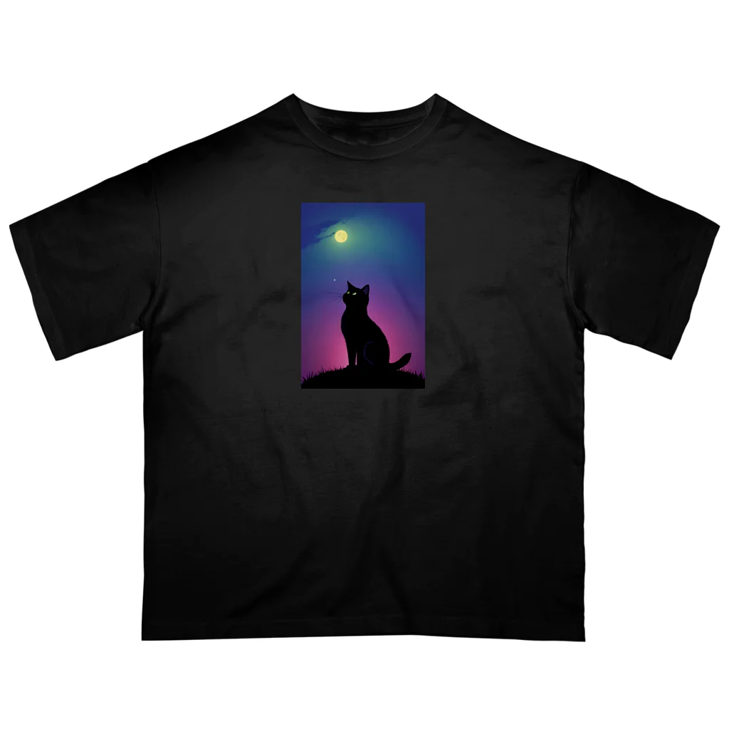 幸運のしっぽの黒猫と不思議な夜 Oversized T-Shirt