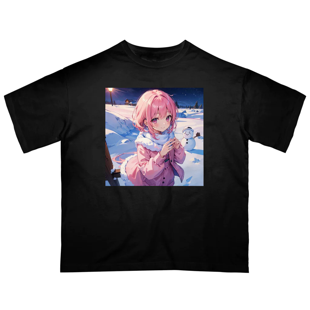 Nemcon Goods Shop [AI Girls🎀]のピンク髪っ娘は雪だるま作りにご満悦!⛄ オーバーサイズTシャツ