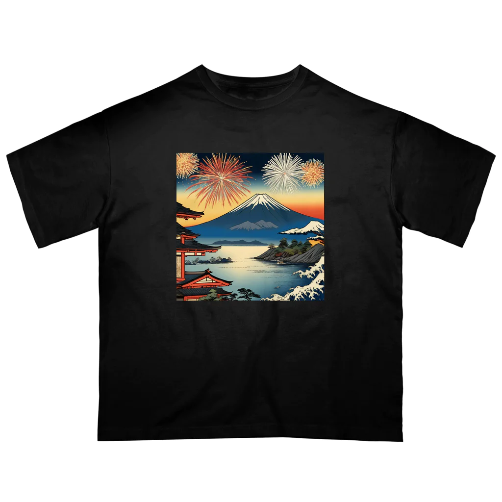 日本の風景 COOL JAPANの日本の風景、夏の風物詩、花火　Japan in summer、HANABI Oversized T-Shirt