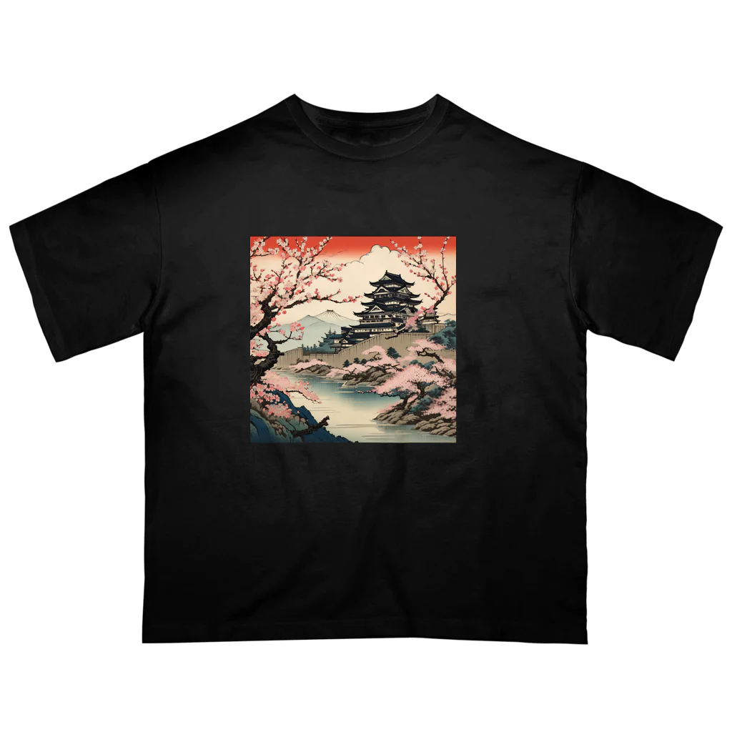 日本の風景 COOL JAPANの日本の風景、桜咲くお城　 Oversized T-Shirt