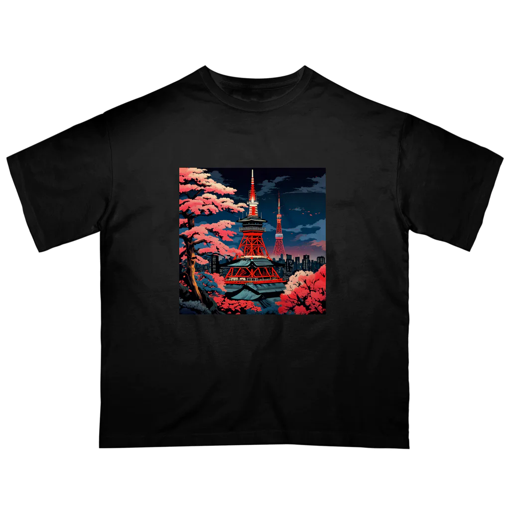 日本の風景 COOL JAPANの日本の風景　東京タワー、Jpanese scenery Tokyo Tower オーバーサイズTシャツ