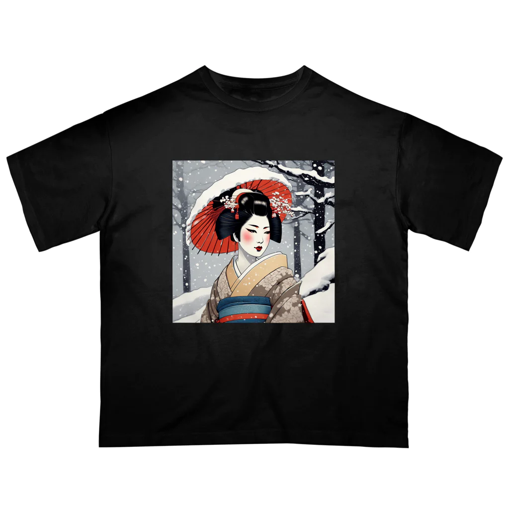 日本の風景 COOL JAPANの日本の風景:雪の降る中の舞妓さん、Jpanese senery:MAIKO in snow Oversized T-Shirt