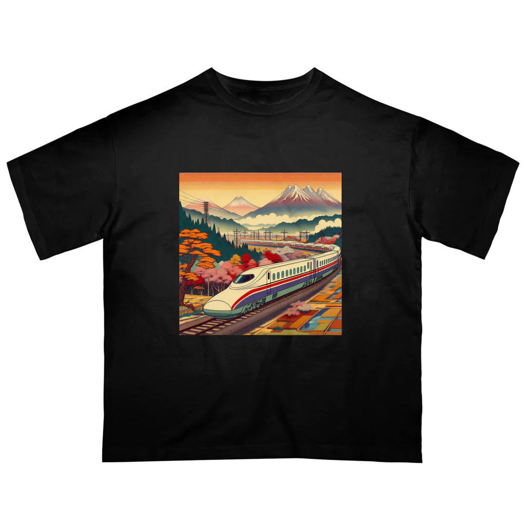 日本の風景 COOL JAPANの日本の風景:田園地帯を駆け抜ける新幹線、Japanese scenery: Shinkansen running through the countryside Oversized T-Shirt