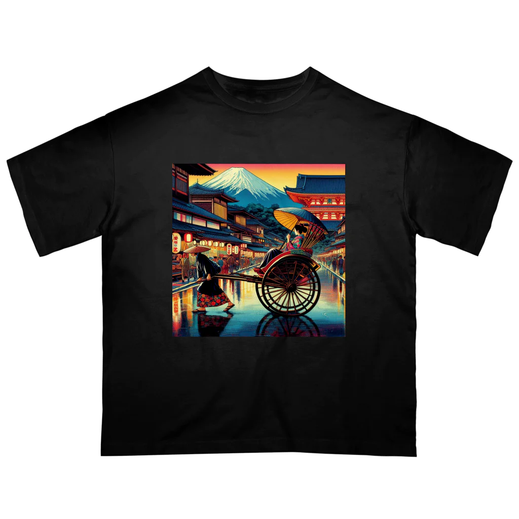 日本の風景 COOL JAPANの日本の風景:人力車で散策、Japanese scenery: Stroll around by jinrikisha Oversized T-Shirt