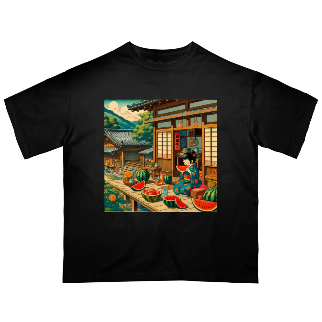 日本の風景 COOL JAPANの日本の風景:縁側でスイカを食べる オーバーサイズTシャツ