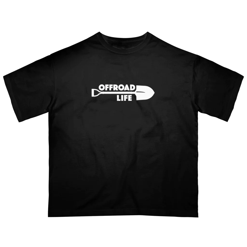 QUQU_WORKSのオフロードライフ スコップデザイン クロカン ホワイト オーバーサイズTシャツ