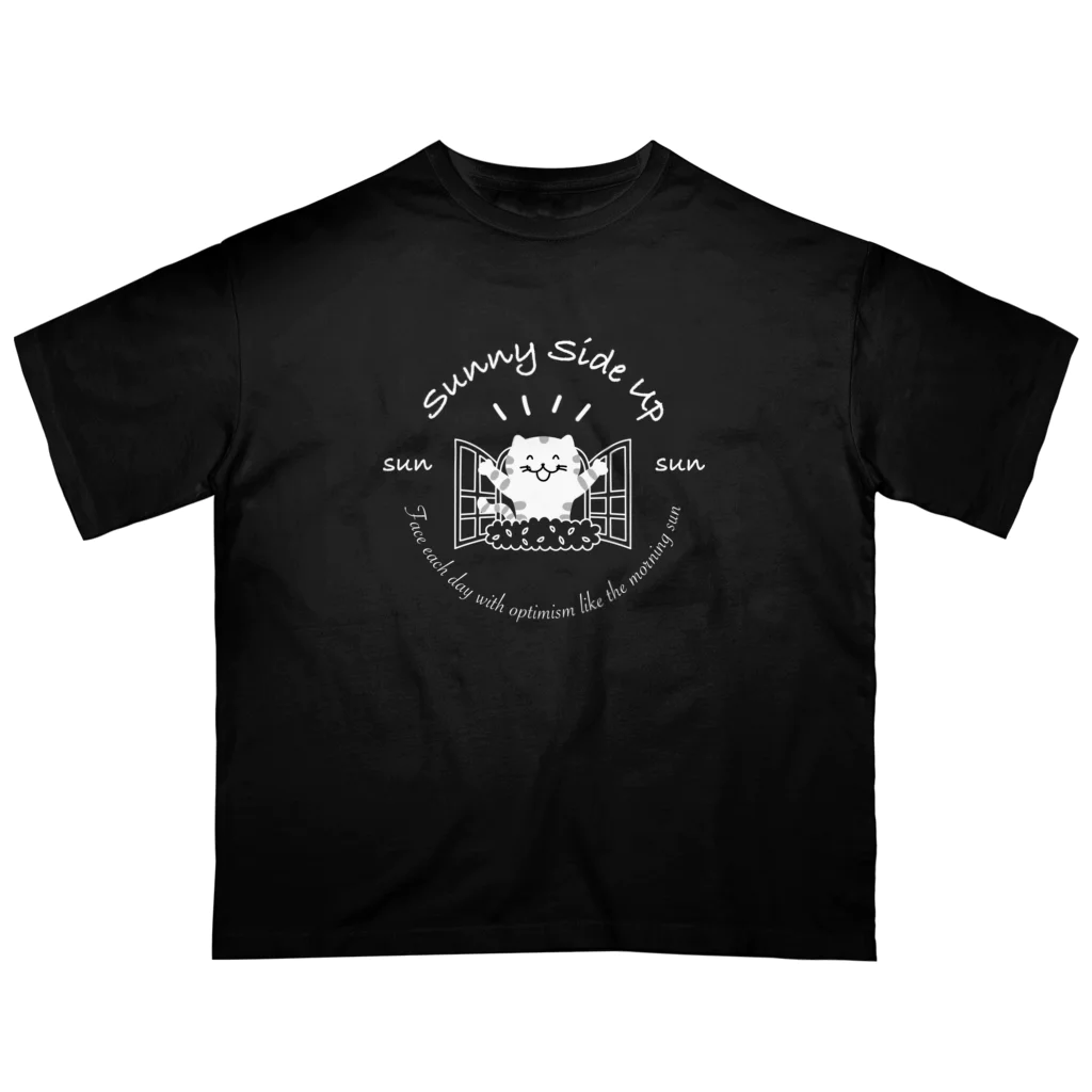 カワラリマーの猫　Sunny Side Up (ブラック) オーバーサイズTシャツ