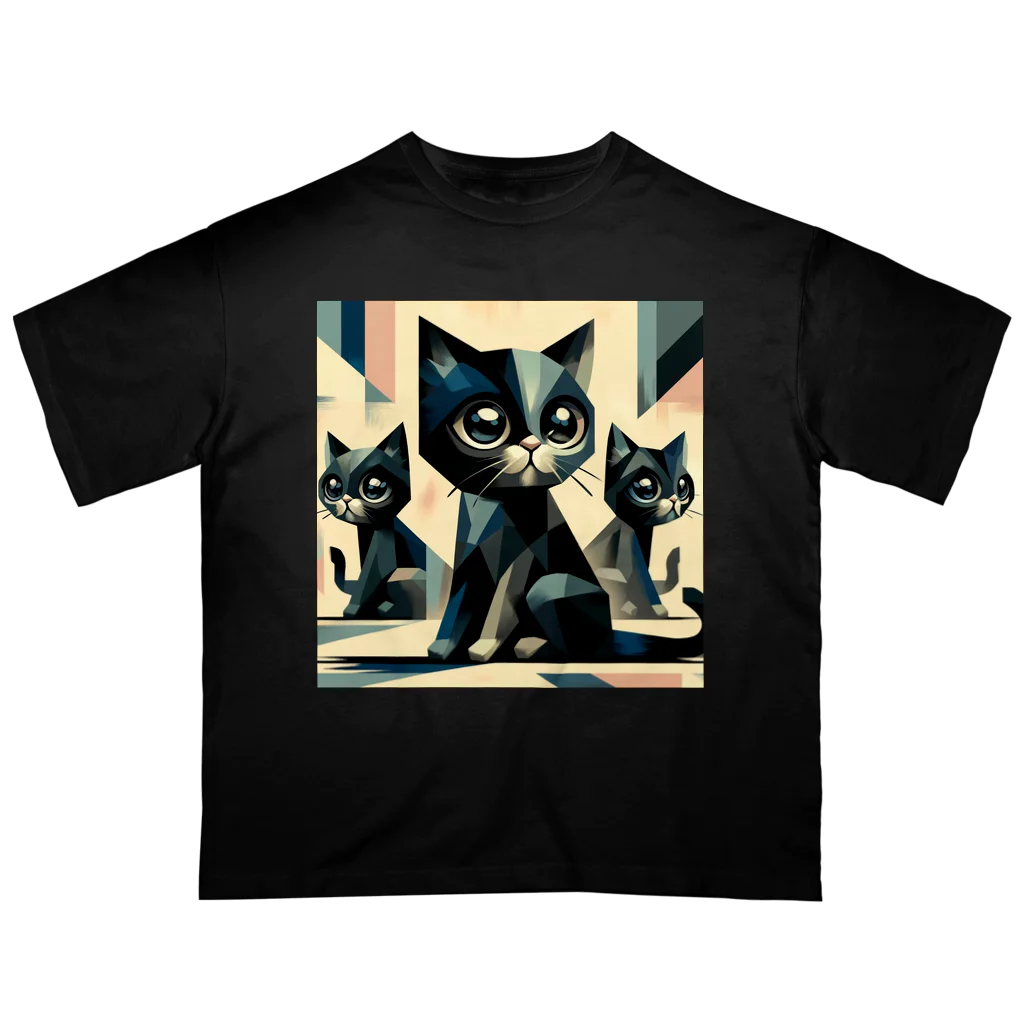 スタイル112の黒猫　キュビズム01 オーバーサイズTシャツ