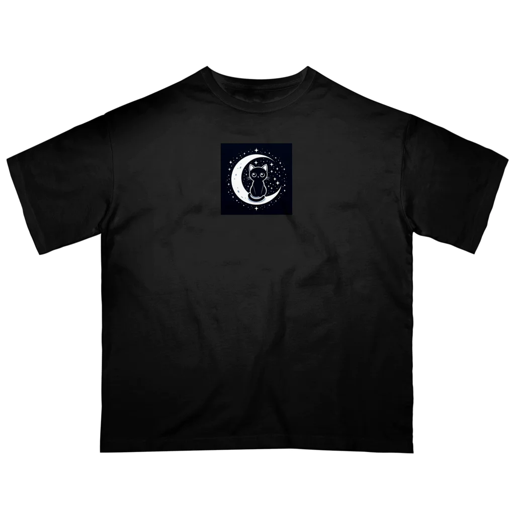 GDWEEDの黒猫 月  オーバーサイズTシャツ