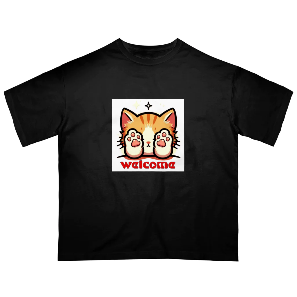 kk-welcomeの肉球で目隠し猫ちゃん オーバーサイズTシャツ