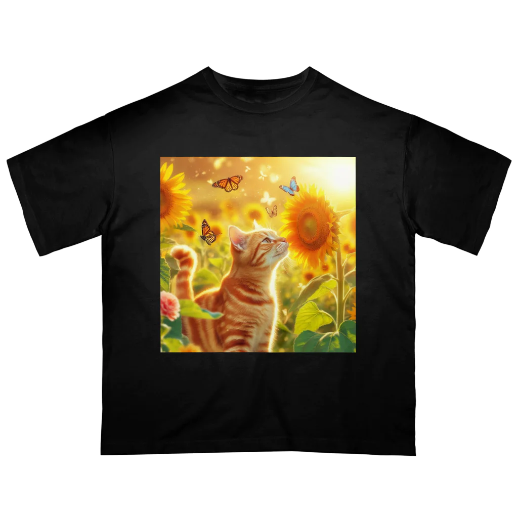 有栖のひまわり　猫1 Oversized T-Shirt