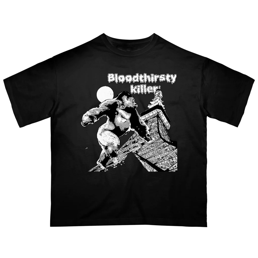 【12moonMonstarＺ】トゥエルブムーンモンスターズのゴリラ月を目指す  白×黒 オーバーサイズTシャツ