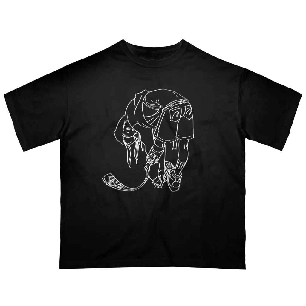 fox fox foxの前屈するCちゃん 白線 オーバーサイズTシャツ