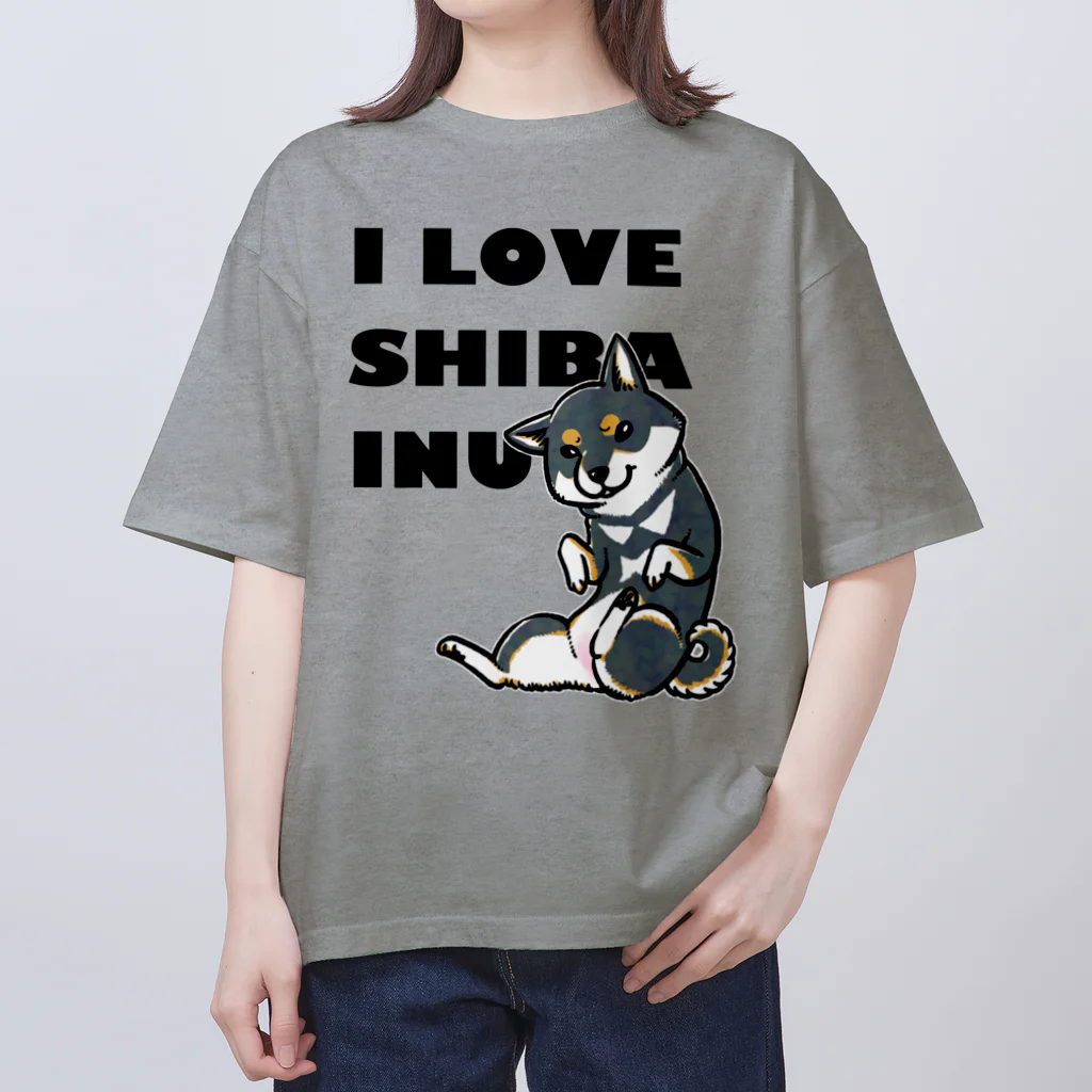 真希ナルセ（マキナル）のI LOVE SHIBA INU（新バージョン・黒柴） オーバーサイズTシャツ