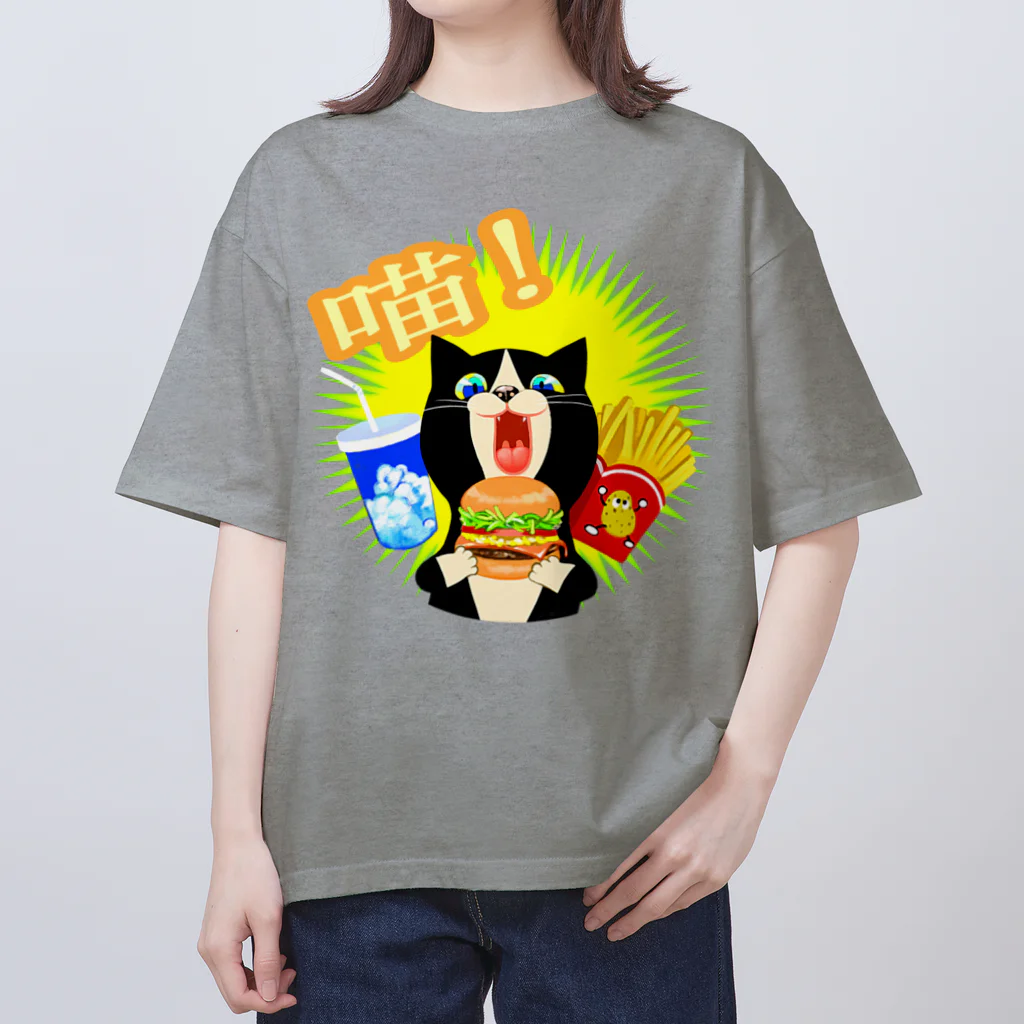 dodonkoshopの美味！ハンバーガー猫 オーバーサイズTシャツ