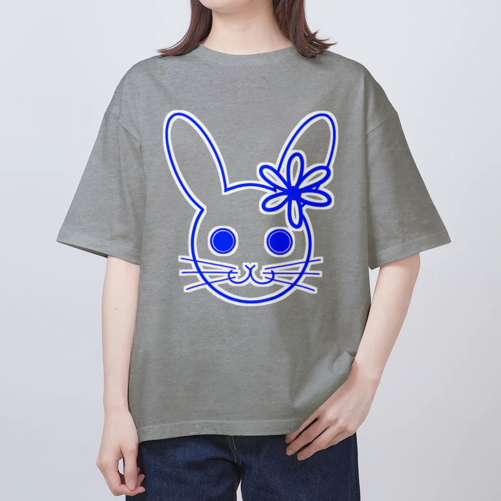 Rabbitflowerのびっくり♥らびこ♥ブルー オーバーサイズTシャツ