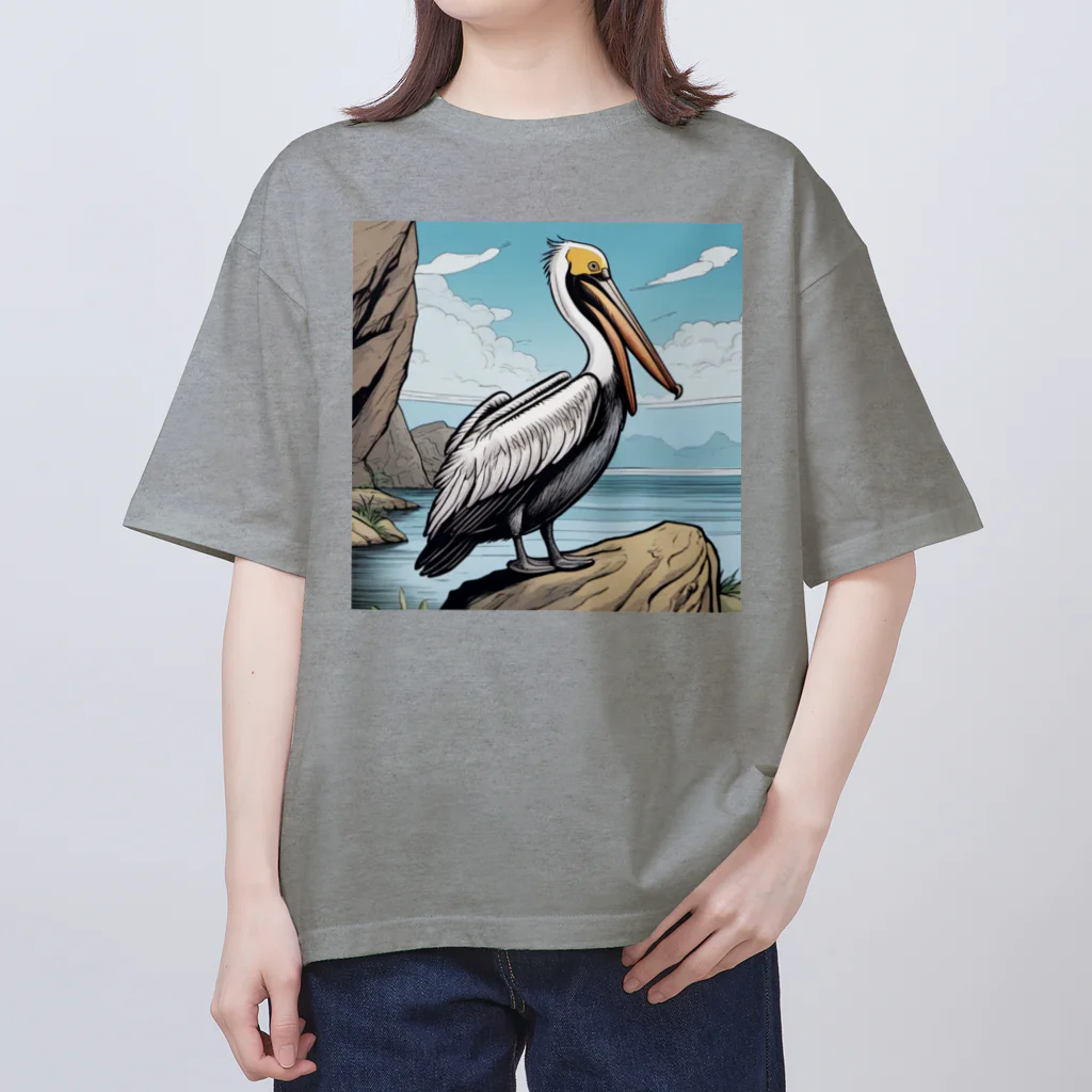 京都イラスト工房の動物シリーズ12：ペリカン オーバーサイズTシャツ