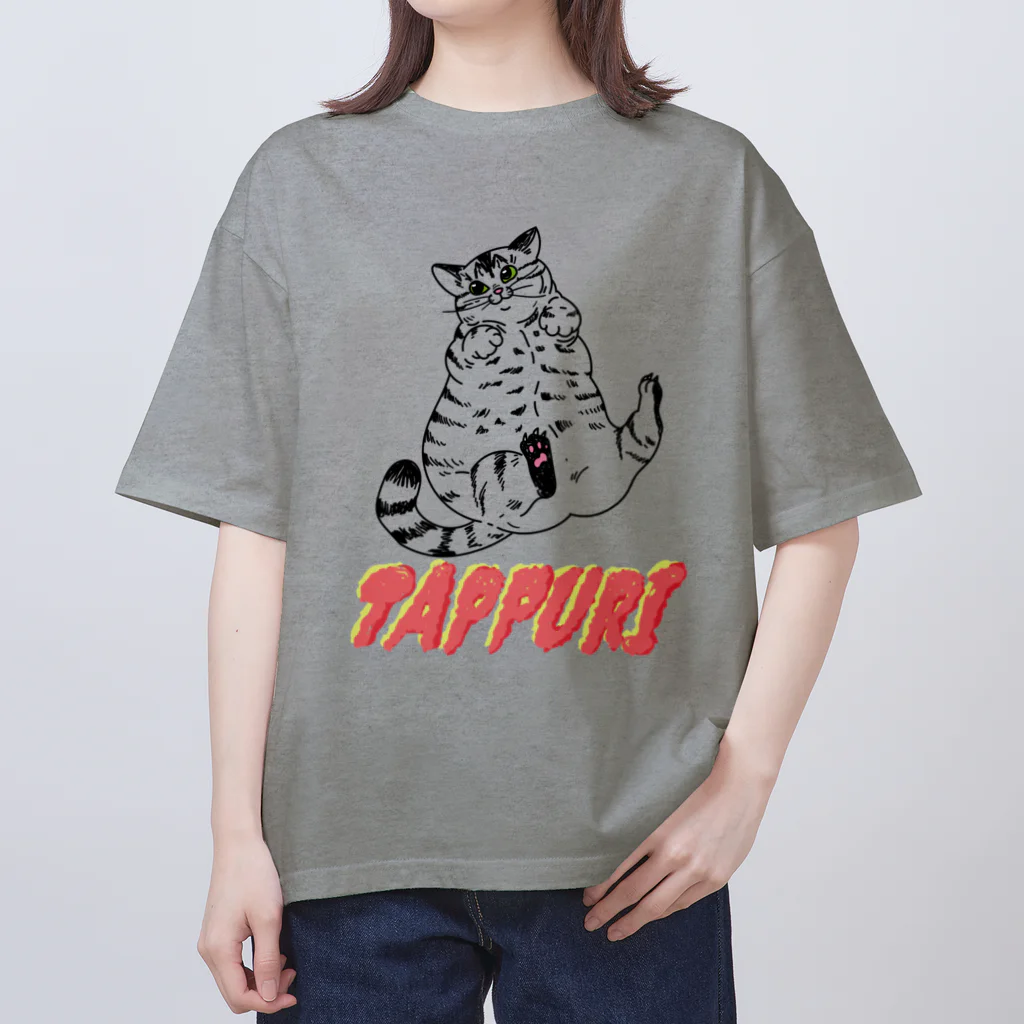 ねこやたぬきやのたっぷりねこ。【Black＆Red】 オーバーサイズTシャツ