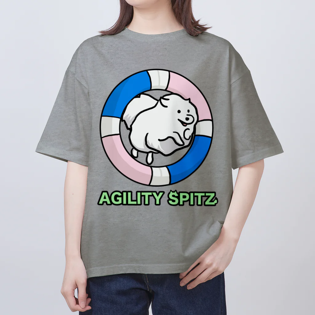 ehime@けだま&もち＆すみのAGILITY SPITZ「ぴょ〜んと飛ぶよ」 オーバーサイズTシャツ