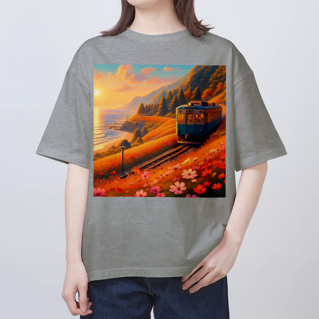 Kai🐚の秋の夕焼けと列車 Oversized T-Shirt