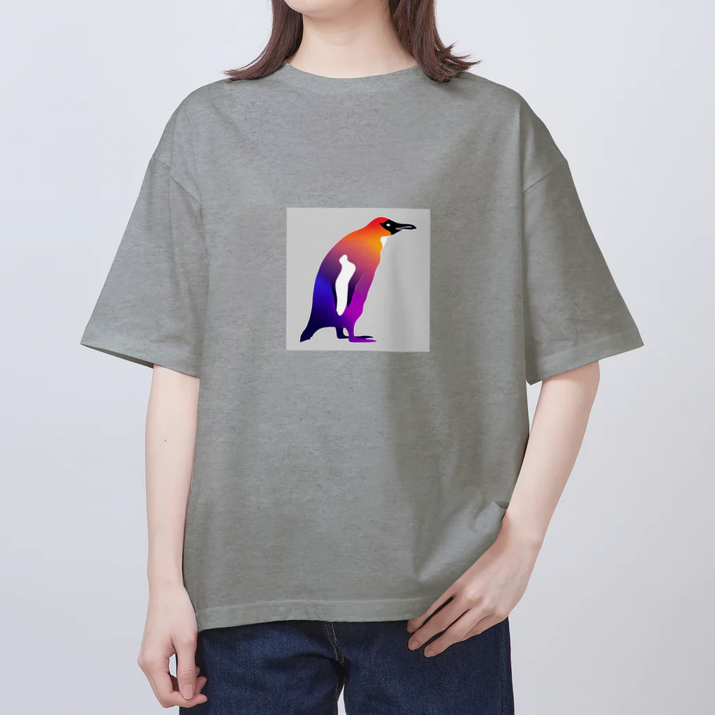 mirinconixの紫からオレンジのグラデーションのペンギン オーバーサイズTシャツ