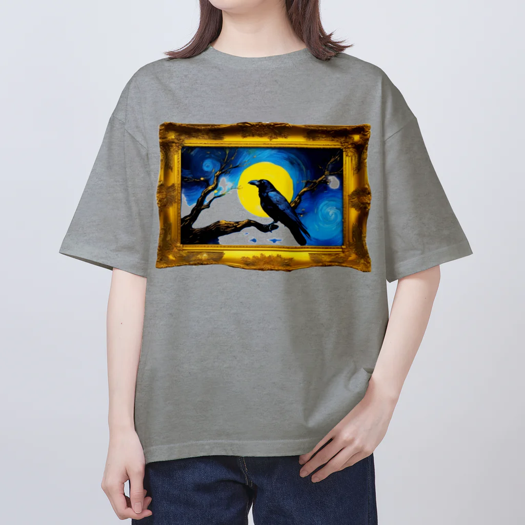 鴉番組公式SHOPの月夜のカラス。カラスチャンネルオリジナルデザイン オーバーサイズTシャツ