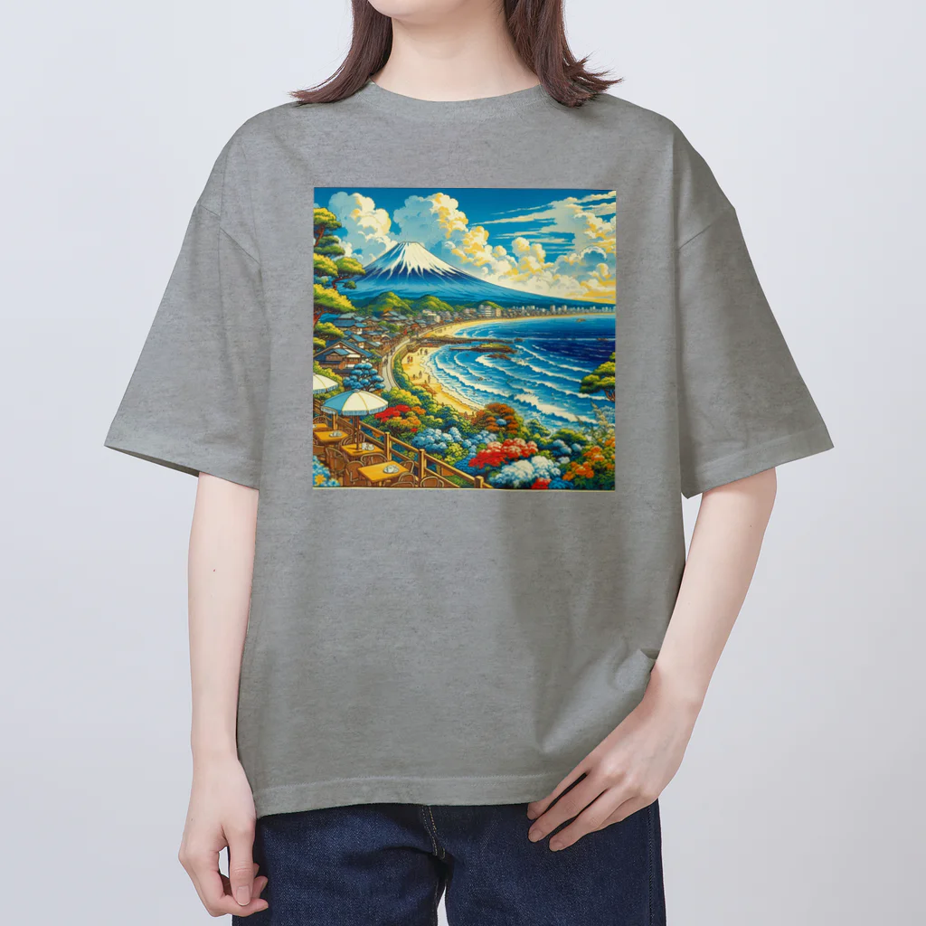 日本の風景 COOL JAPANの日本の風景:カフェから見える富士山と湘南の海 オーバーサイズTシャツ