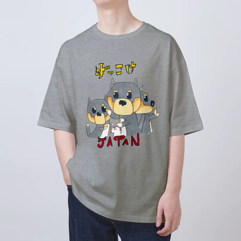 ずっこけJAPANの黒柴犬三兄弟 オーバーサイズTシャツ