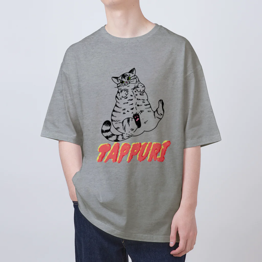 ねこやたぬきやのたっぷりねこ。【Black＆Red】 Oversized T-Shirt