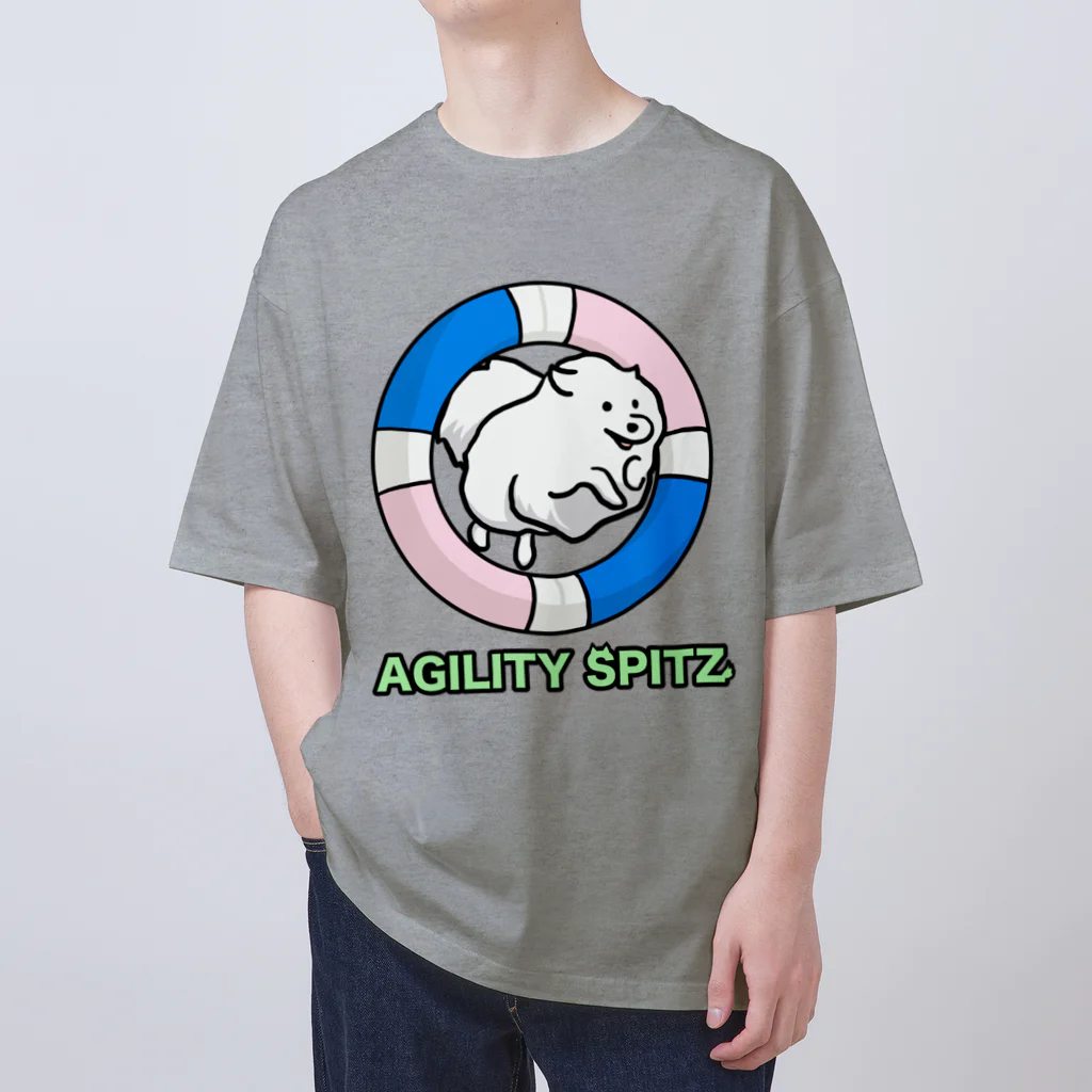 ehime@けだま&もち＆すみのAGILITY SPITZ「ぴょ〜んと飛ぶよ」 オーバーサイズTシャツ