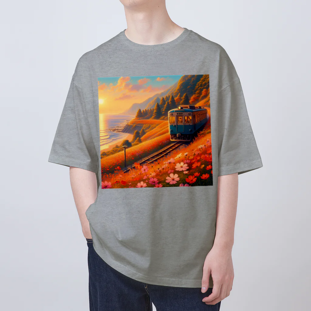 Kai🐚の秋の夕焼けと列車 Oversized T-Shirt