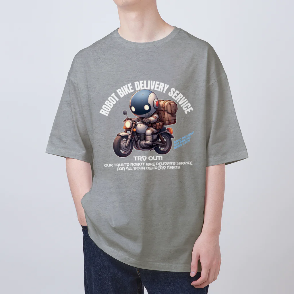kazu_gのロボットバイク便(濃色用) オーバーサイズTシャツ