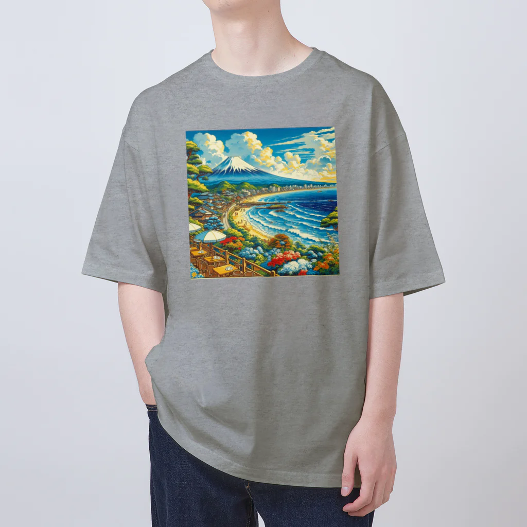 日本の風景 COOL JAPANの日本の風景:カフェから見える富士山と湘南の海 オーバーサイズTシャツ