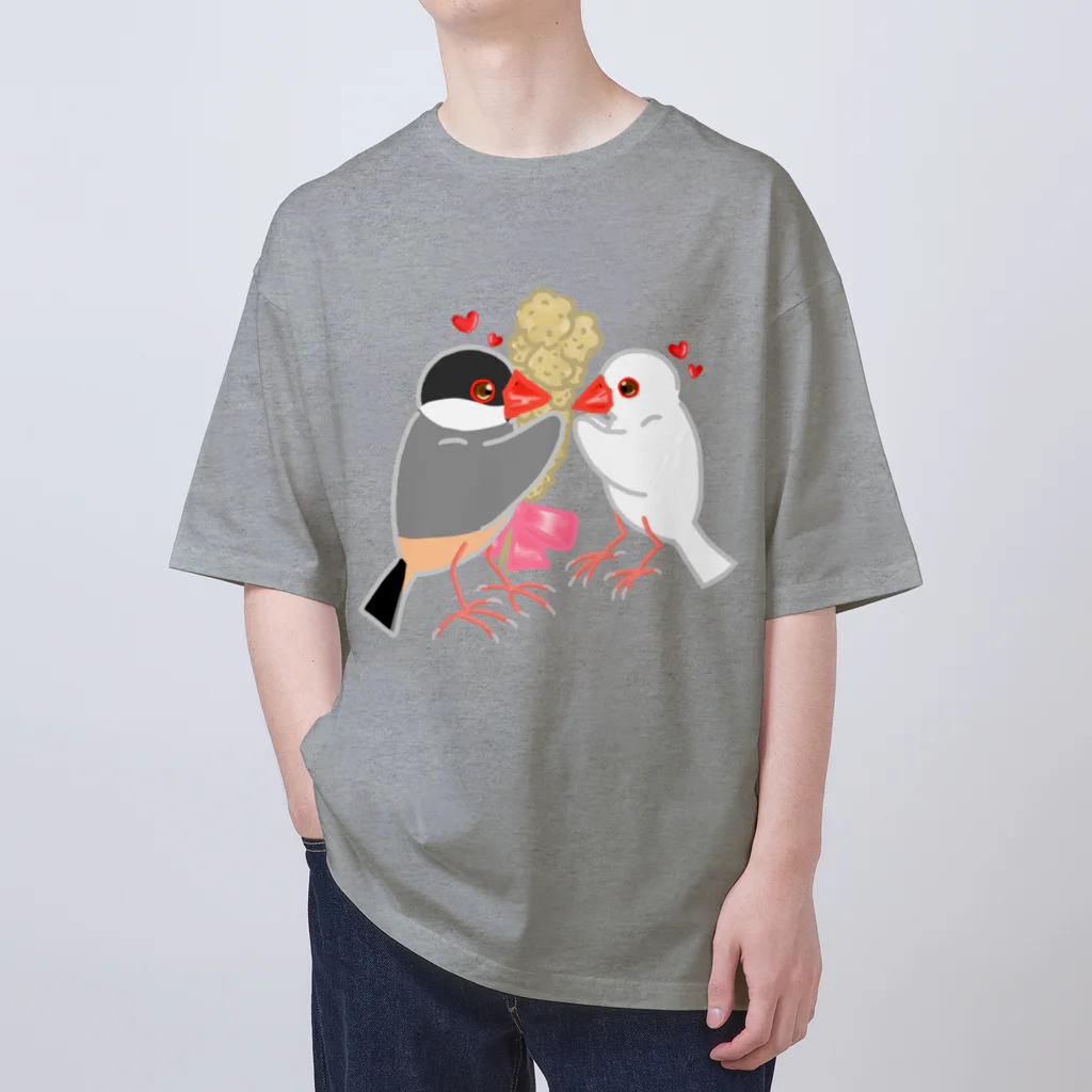 Lily bird（リリーバード）の粟穂をプレゼント 桜&白文鳥 オーバーサイズTシャツ