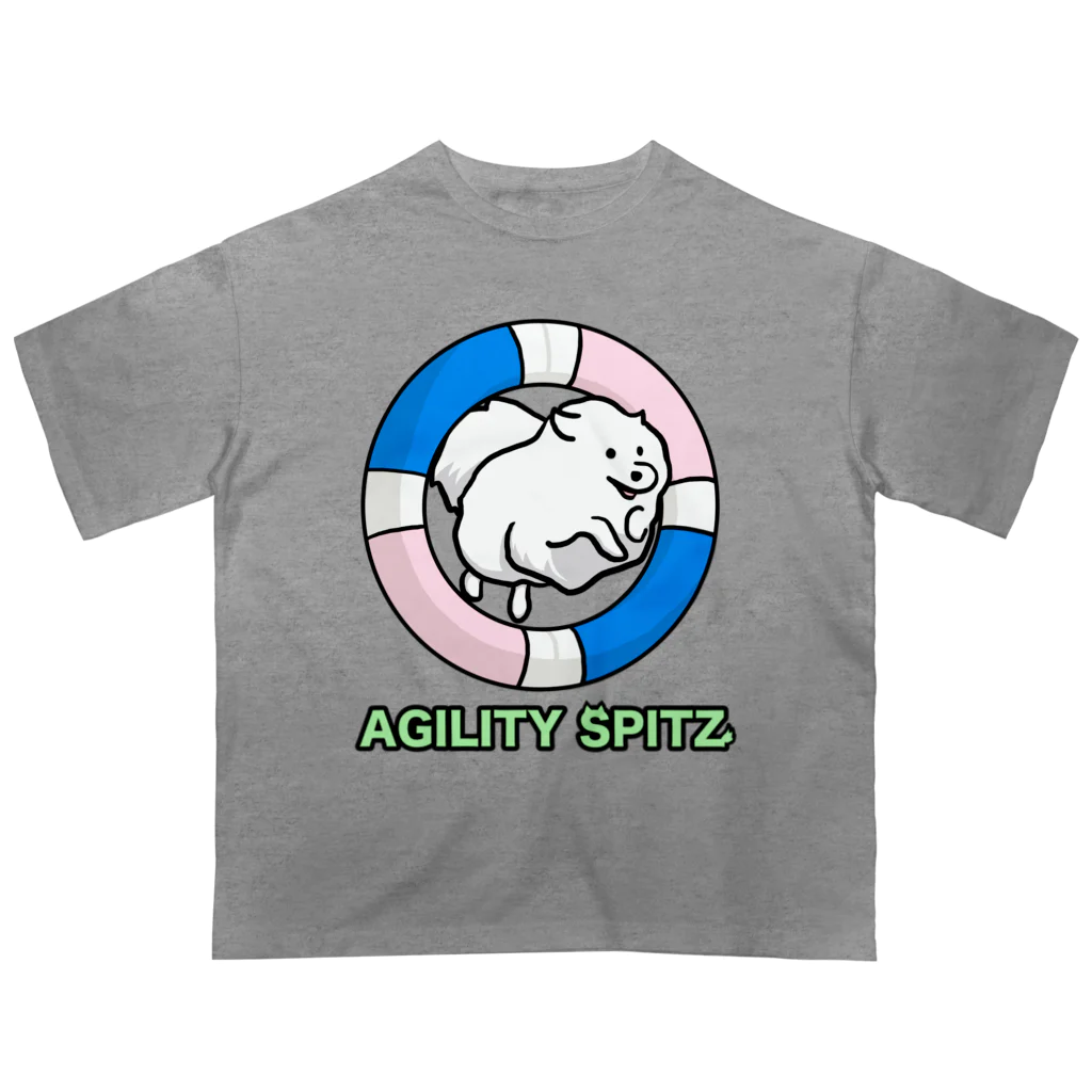 ehime@けだま&もち＆すみのAGILITY SPITZ「ぴょ〜んと飛ぶよ」 オーバーサイズTシャツ