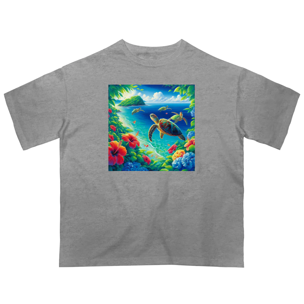 日本の風景 COOL JAPANの日本の風景:沖縄渡嘉志久ビーチの泳ぐ海がめ、Japanese scenery: Sea turtles swimming at Tokashiki Beach,Okinawa Oversized T-Shirt