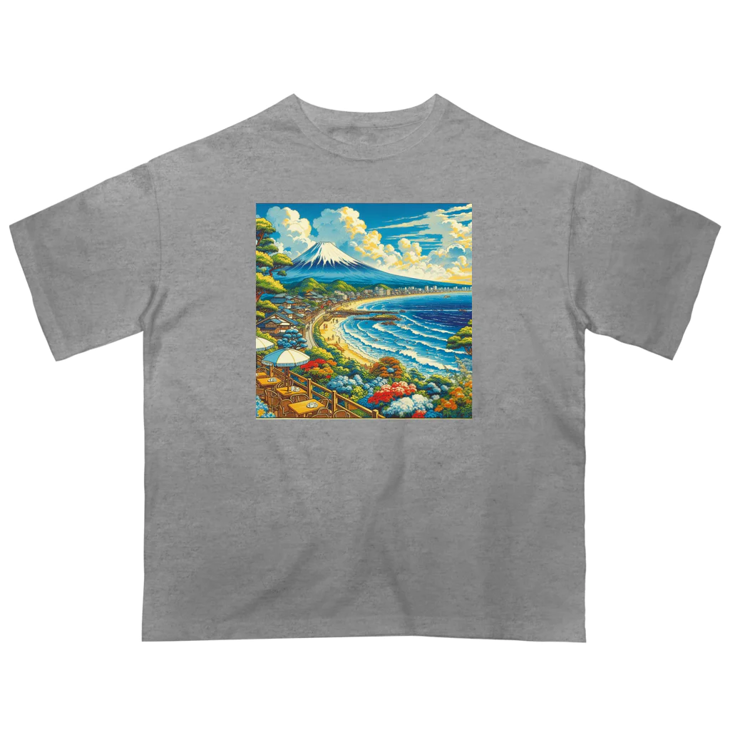 日本の風景 COOL JAPANの日本の風景:カフェから見える富士山と湘南の海 Oversized T-Shirt