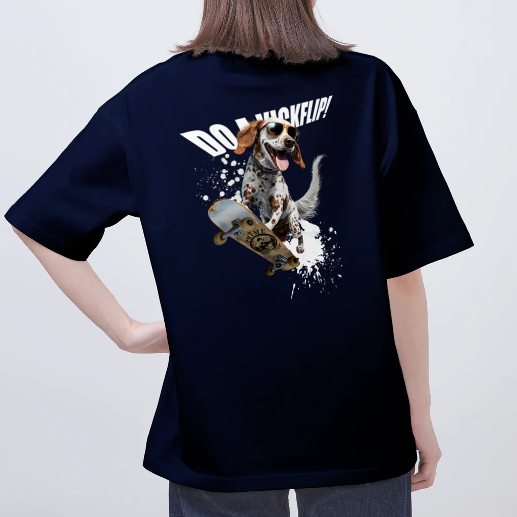 -BRIGHTS-のスケボー犬のDO A KICKFLIP!!ホワイト オーバーサイズTシャツ