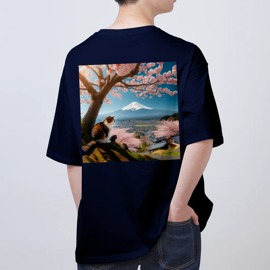 猫好き Japanの富士山と猫 Oversized T-Shirt