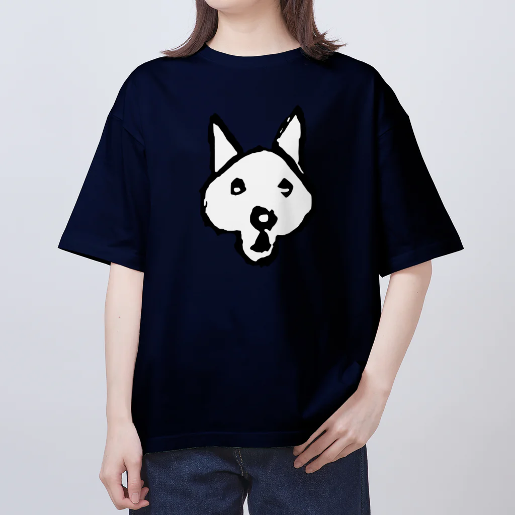 せいろ飯店のびっくりした犬（白塗り） オーバーサイズTシャツ