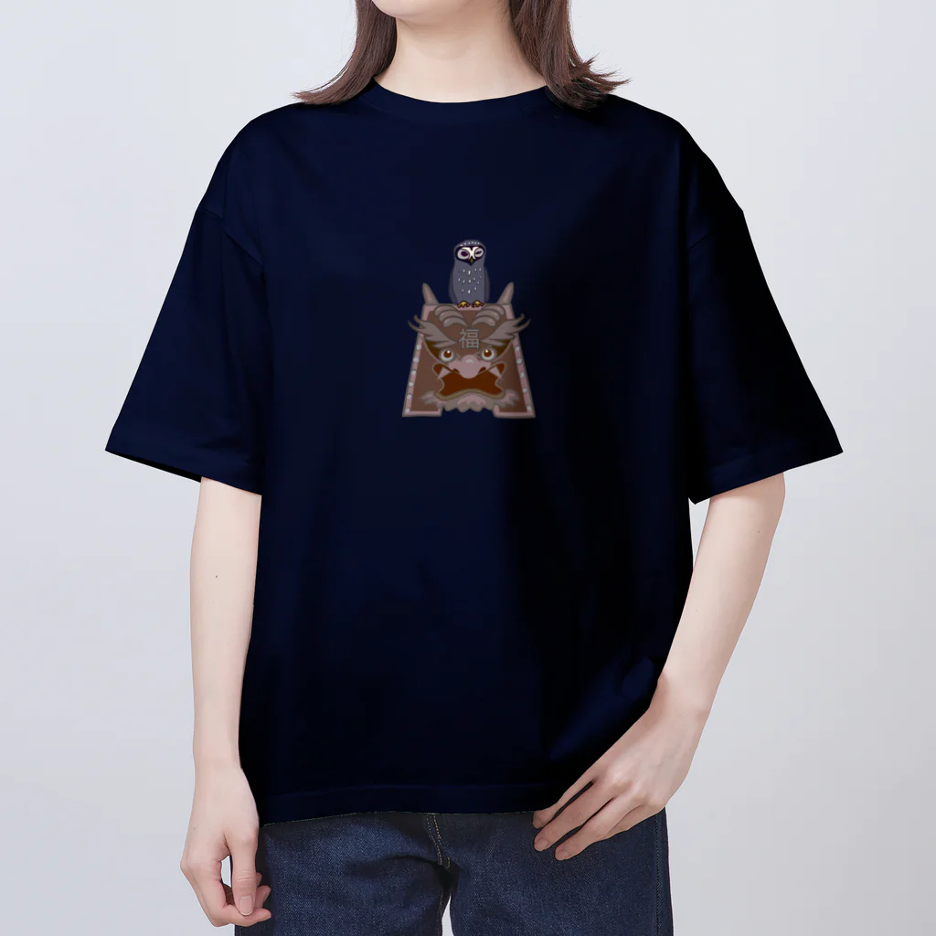 nachau7の鬼瓦と梟のTシャツ-8 オーバーサイズTシャツ
