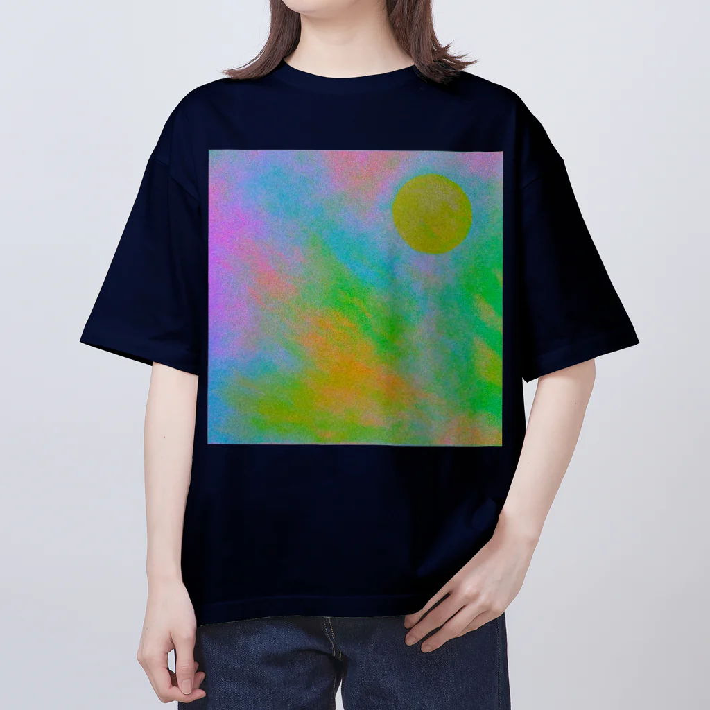 水草のサイケデリックな満月 オーバーサイズTシャツ