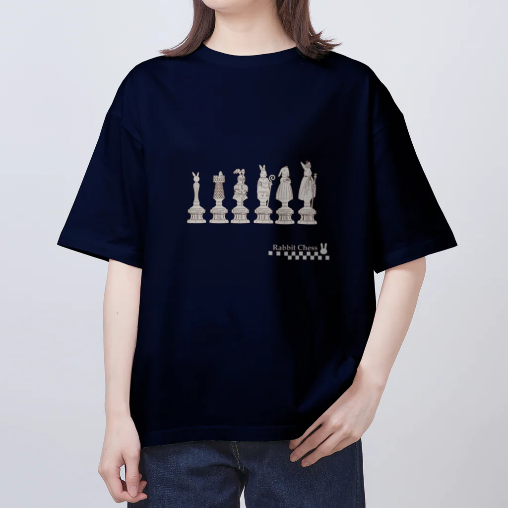 鬼鞍 ONIKURAのRabbit Chess line drawing　ホワイト オーバーサイズTシャツ